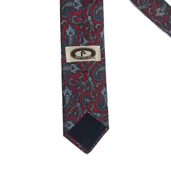Vintage Tie Gray Silver Paisley on Deep Red Silk by Bert Pulitzer 63” Length - Picture 4 of 6